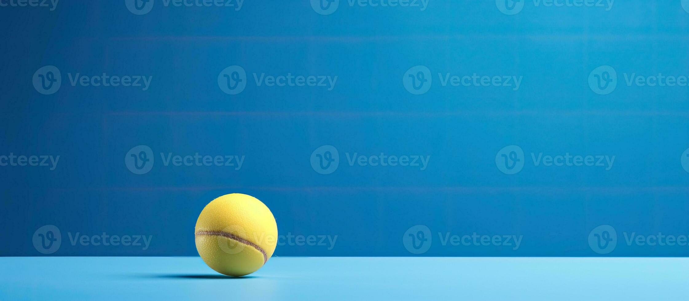 tafel tennis bal is stuiteren Aan blauw foto