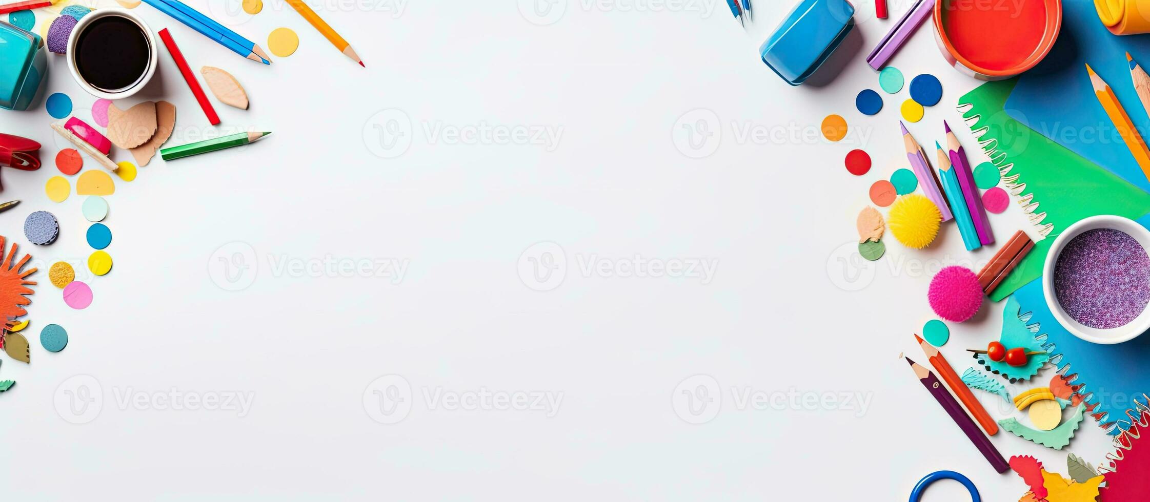 schrijfbehoeften bespotten omhoog Aan wit achtergrond voor modern bedrijf school- thema foto