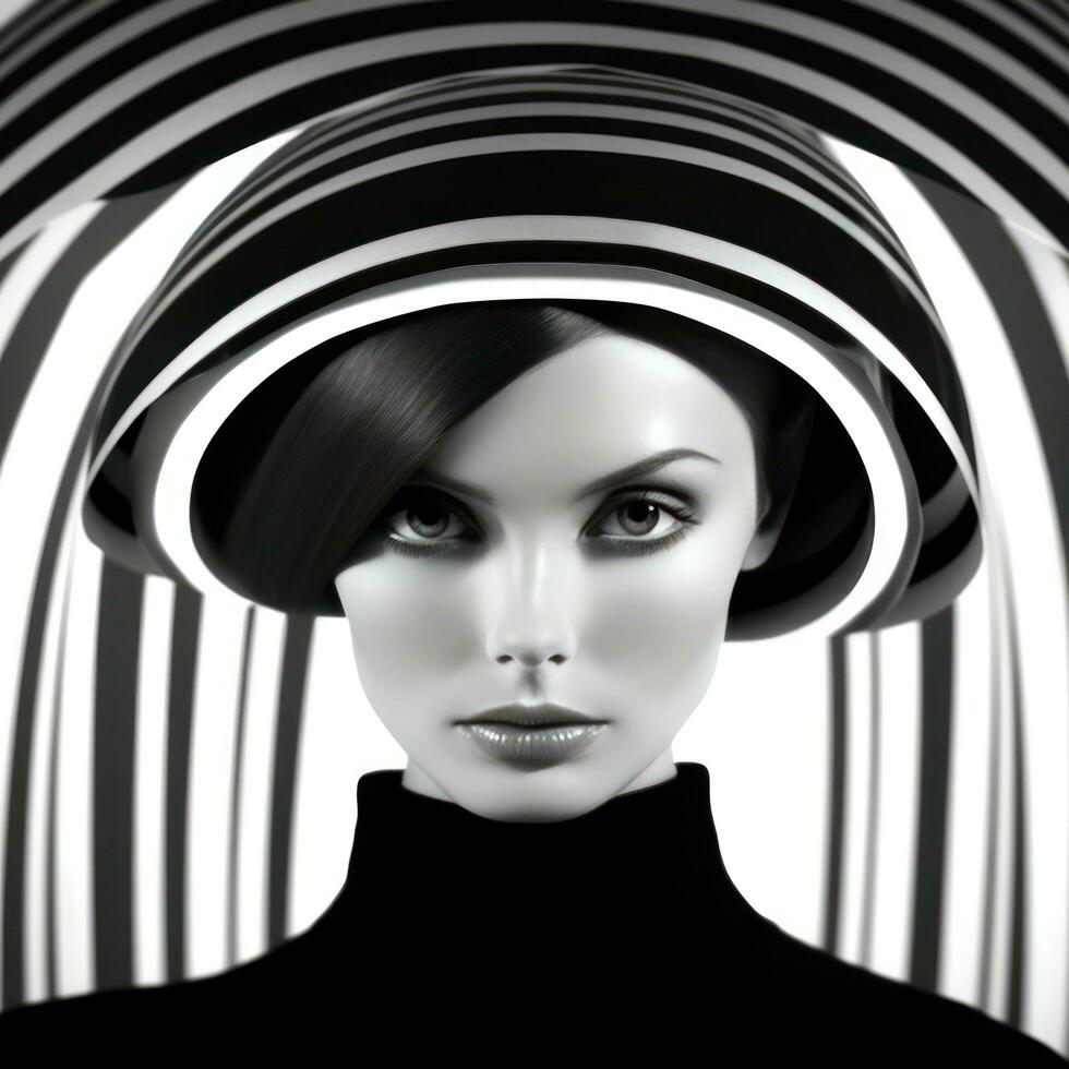 mooi vrouw in een zwart en wit foto, in de stijl van mode vormen foto