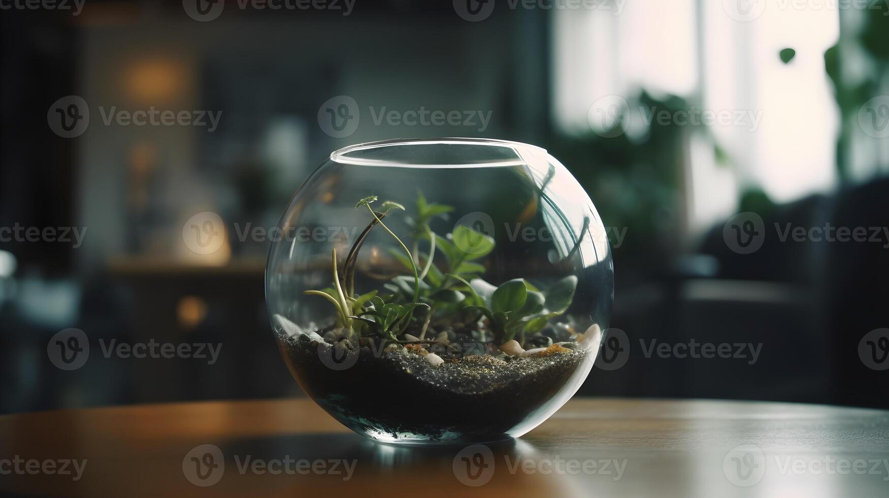 prachtig terrarium ecosysteem met levendig fabriek leven en reflecterende glas. ai gegenereerd foto