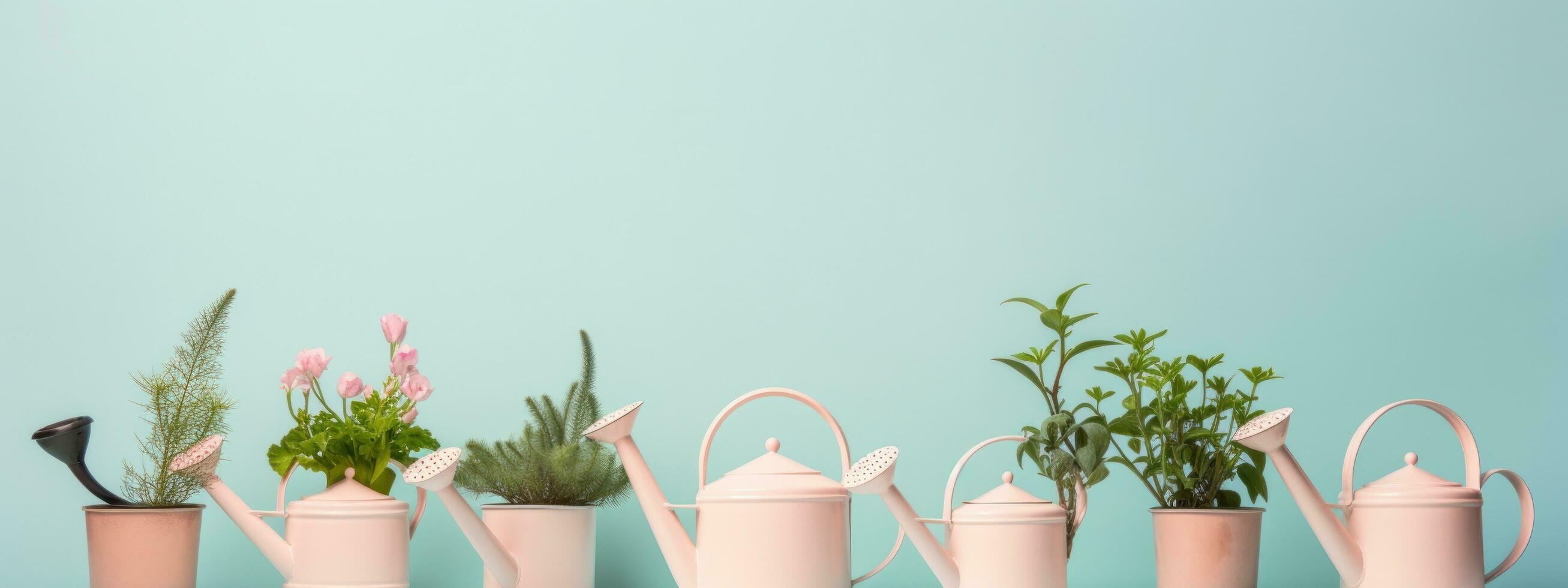 water geven blikjes met planten in een rij foto