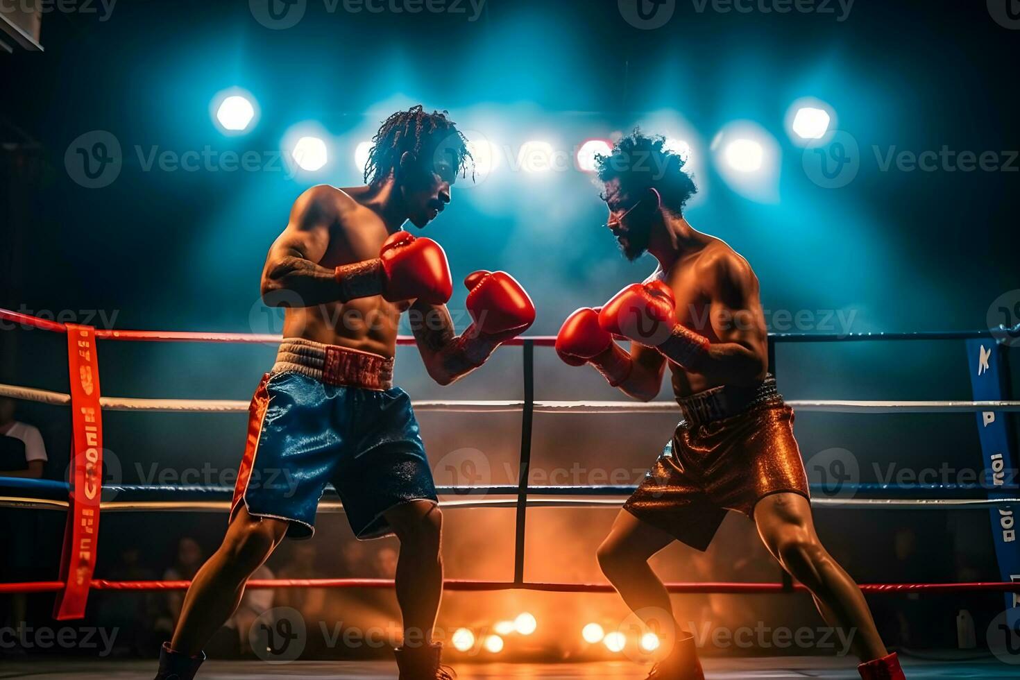 visie van een boksen bij elkaar passen in de ring ,generatief ai foto