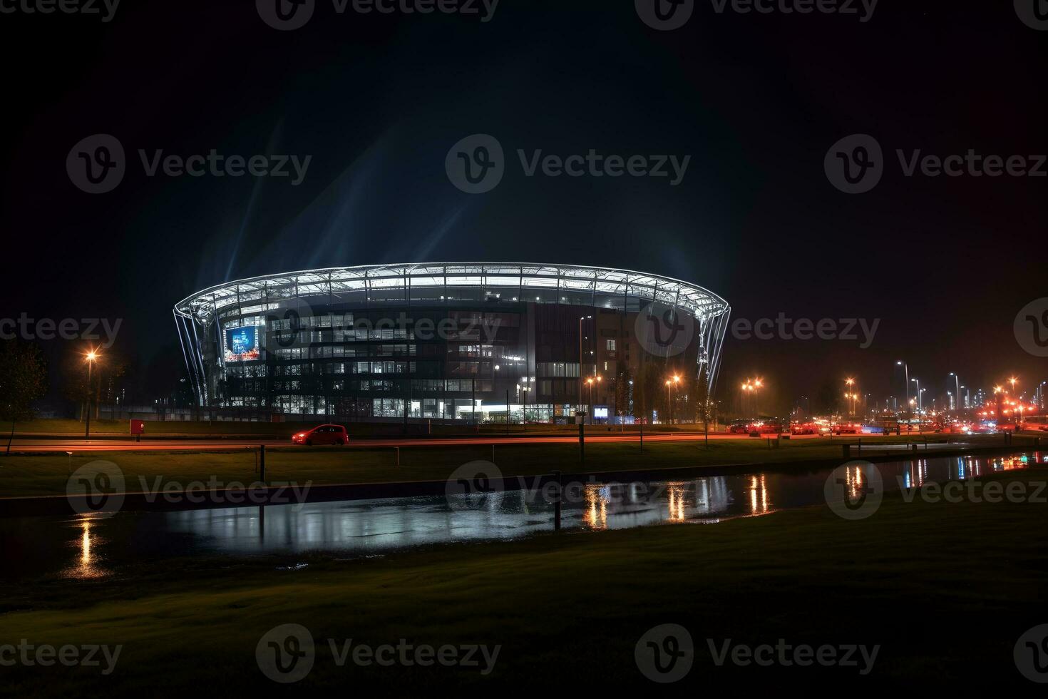 visie van Amerikaans voetbal stadion gebouw Bij nacht ,voetbal stadion Bij nacht ,generatief ai foto