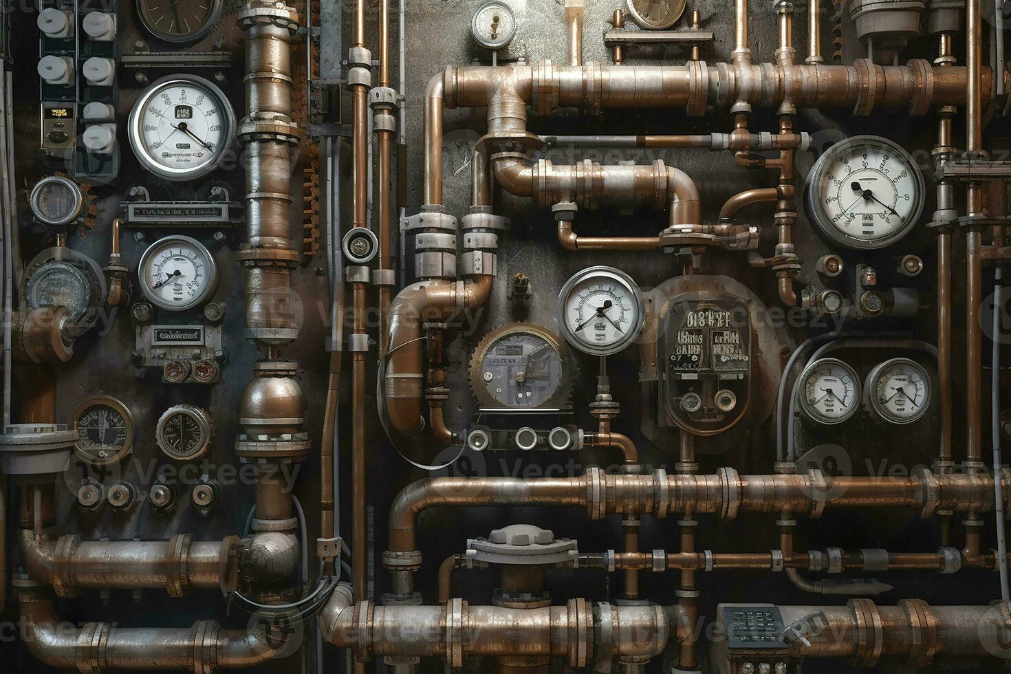 achtergrond wijnoogst steampunk koper pijp, ai gegenereerd foto