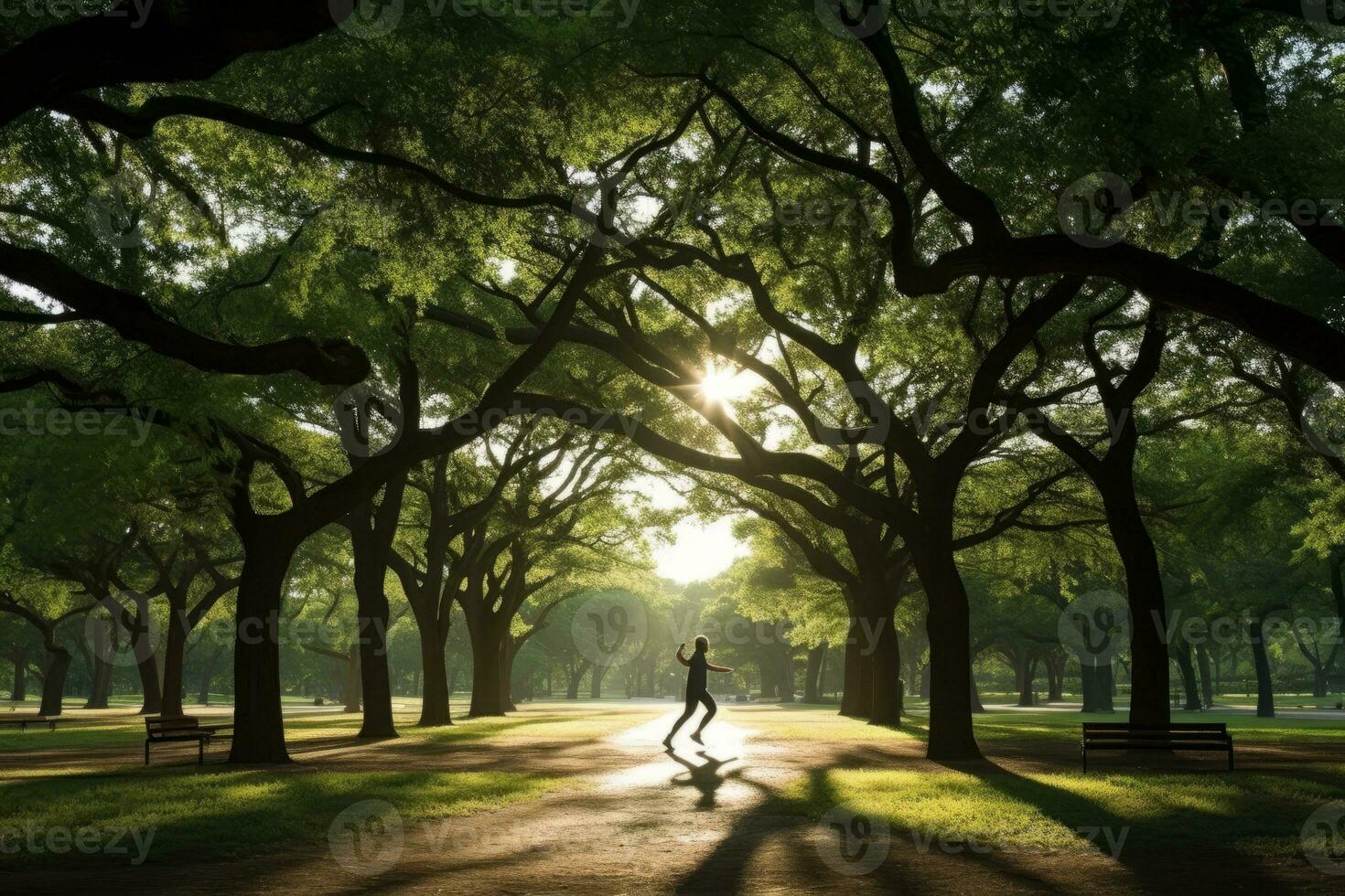 een persoon jogging in een park, genieten van hun dagelijks oefening routine- foto