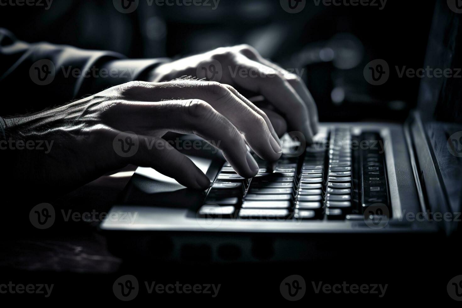 generatief ai, typen Aan toetsenbord detailopname, schot handen gebruik makend van laptop computer en internet foto