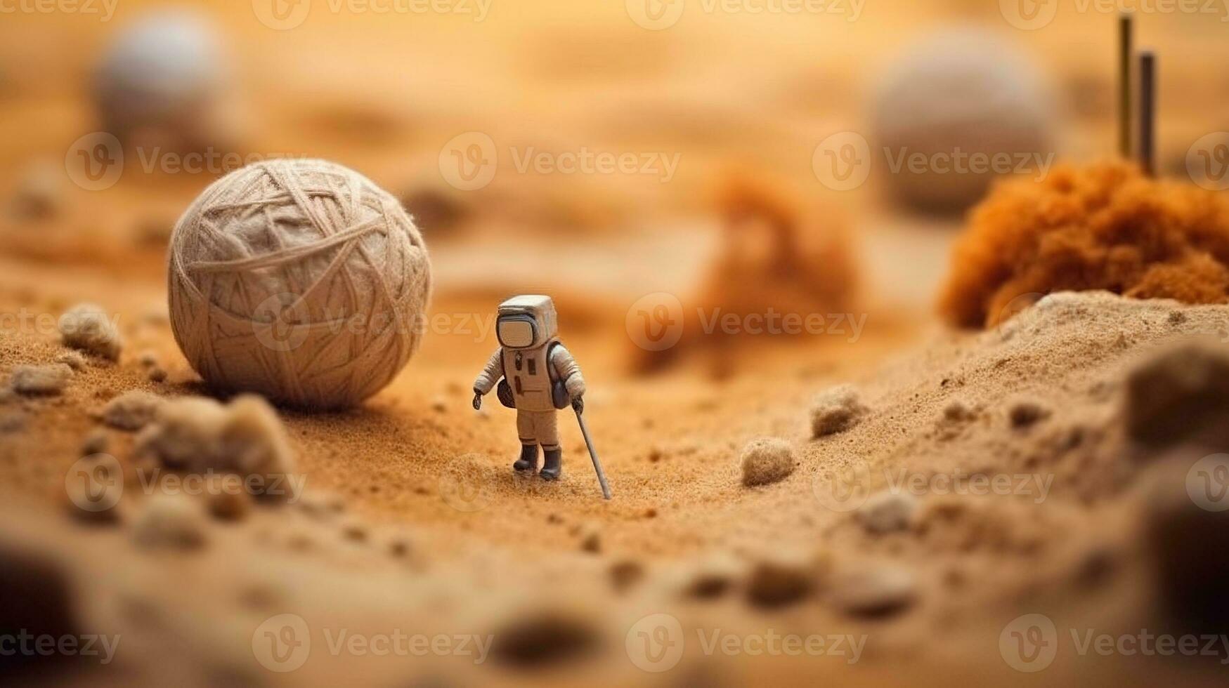 generatief ai, ruimte avontuur illustratie gemaakt van wol. kosmisch planeet ambacht landschap met astronaut. foto