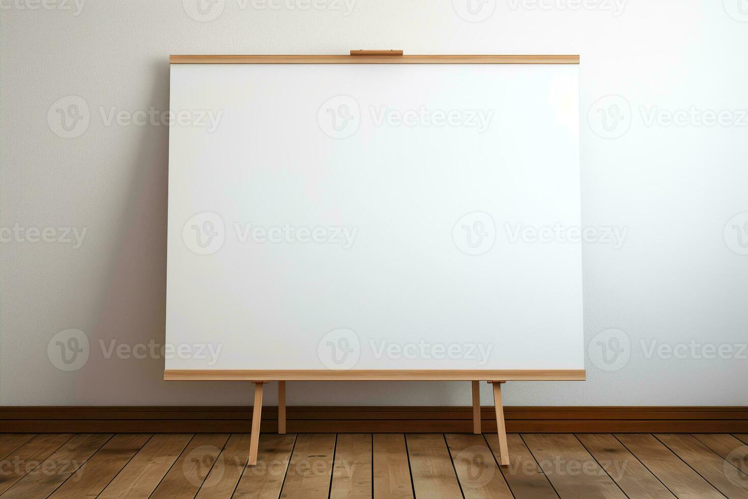 whiteboard voor markeringen Aan houten vloer. gemaakt met generatief ai foto