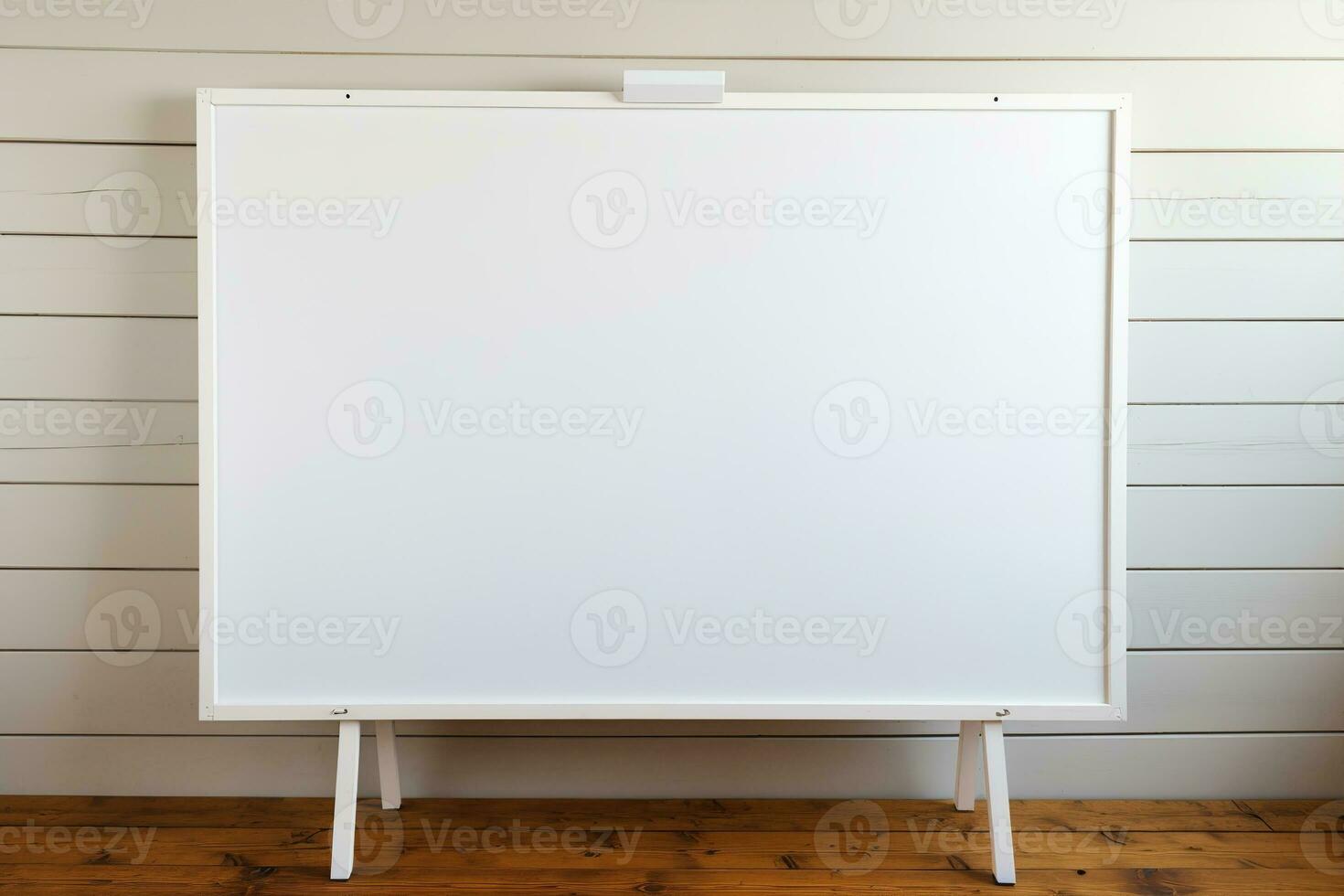 whiteboard voor markeringen Aan houten vloer. gemaakt met generatief ai foto