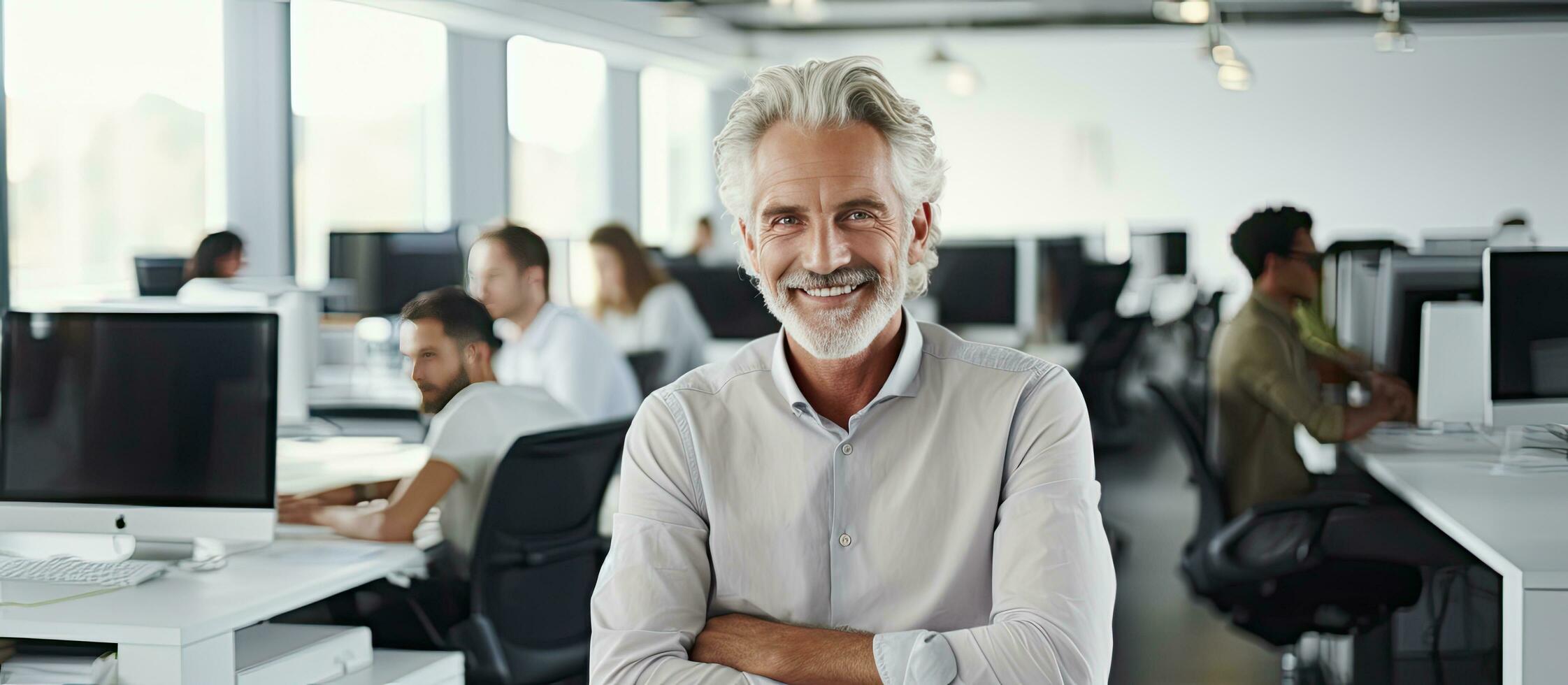 glimlachen mannetje software ontwikkelaar Bij werk in kantoor uitgebreid ruimte foto