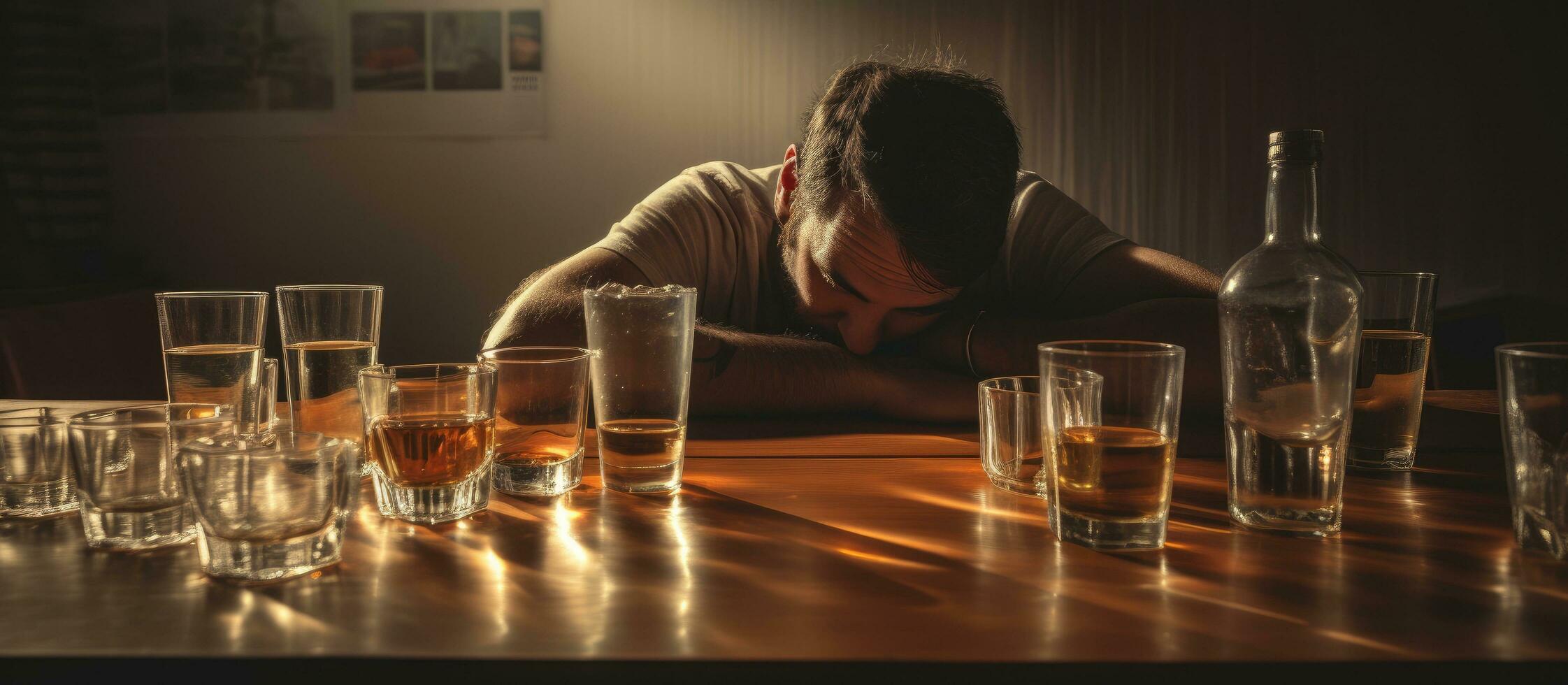 alcohol bewustzijn dag beeld tonen een dronken Mens op zoek naar verandering en verbetering foto