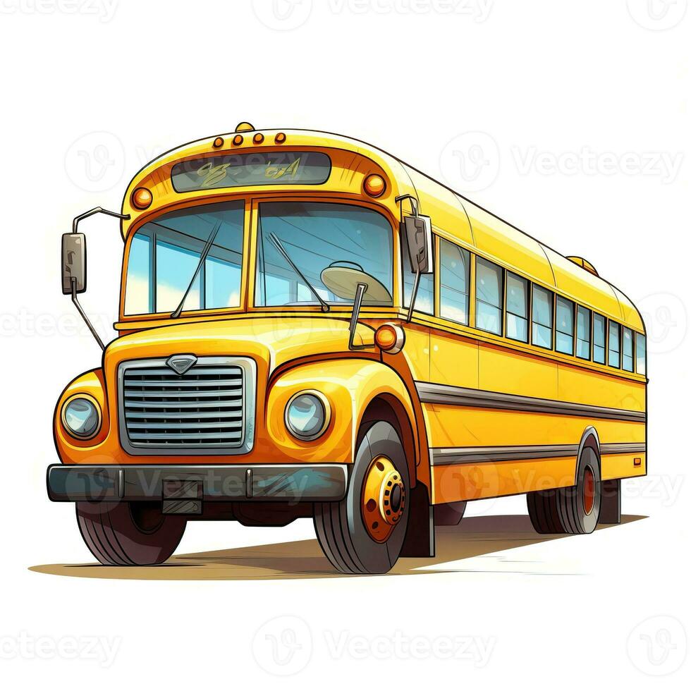 school- bus, terug naar school- tekenfilm stijl hoog kwaliteit ai beeld gegenereerd foto