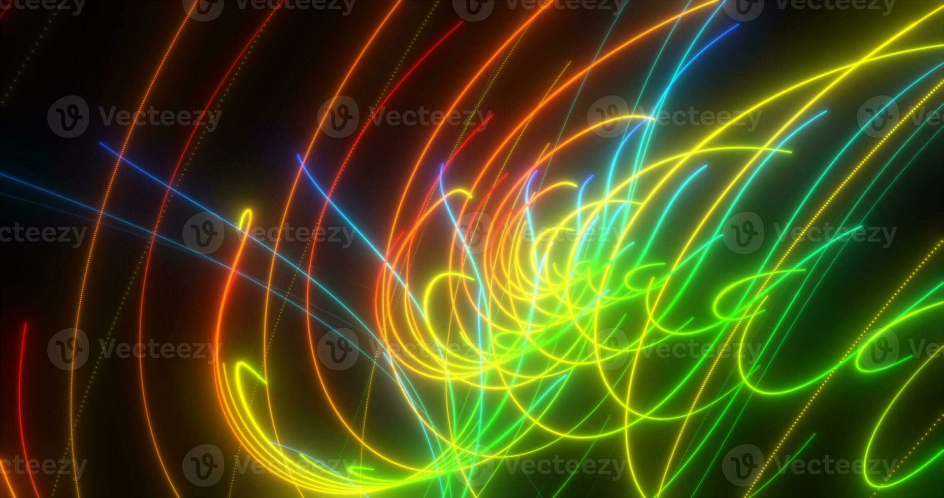 abstract veelkleurig regenboog neon energie laser lijnen vliegend Aan een zwart achtergrond foto