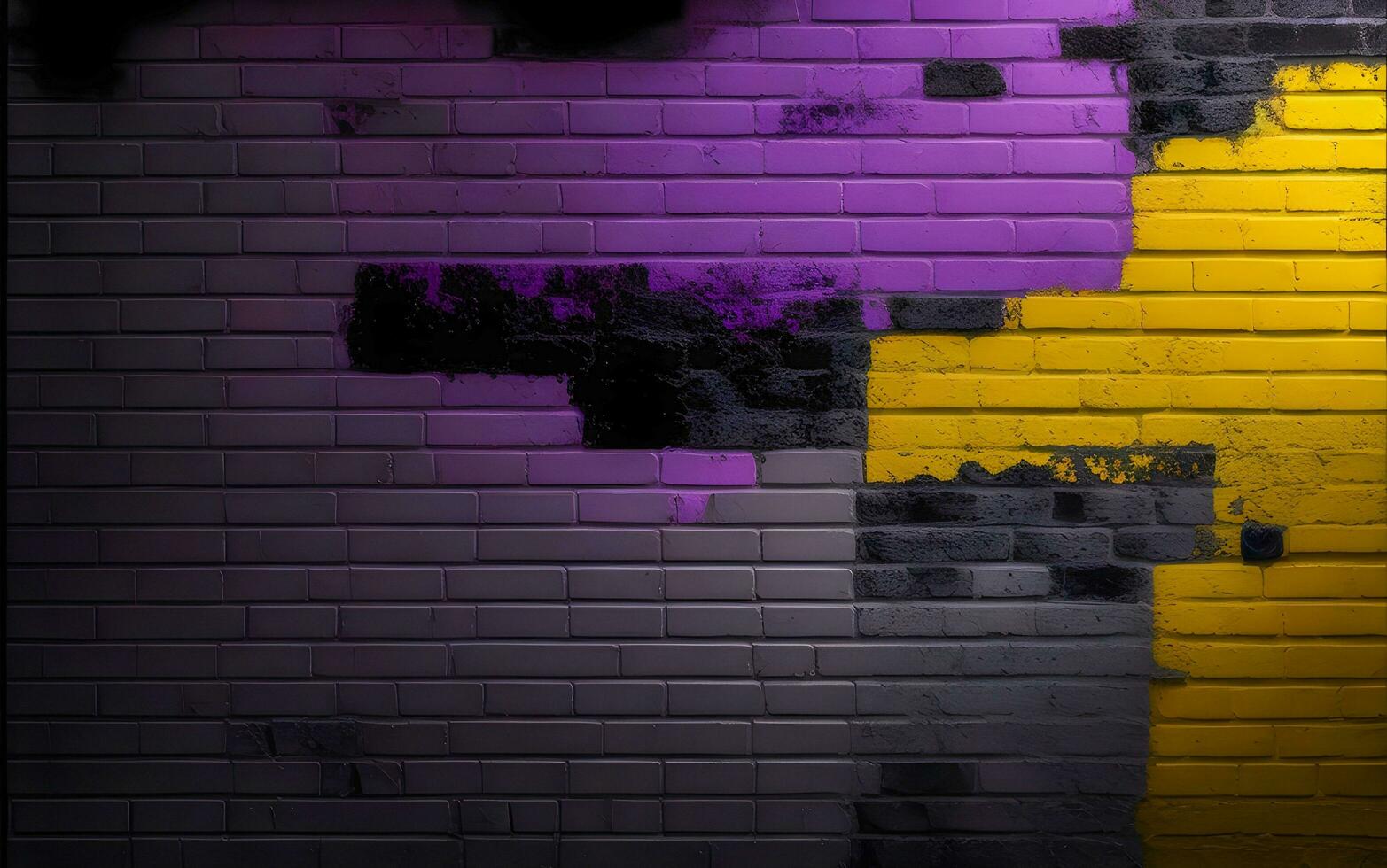 ai gegenereerd abstract artistiek achtergrond van geel, Purper en zwart steen muur foto