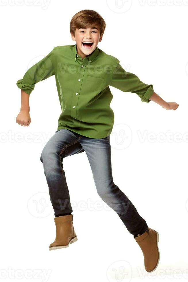 gelukkig jongen jumping geïsoleerd Aan wit of transparant achtergrond uitknippen. generatief ai foto