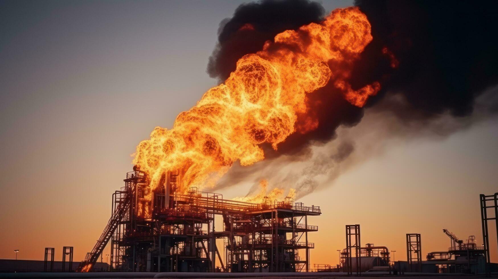 tuigage met gas- brandend Aan de einde in een gas- veld- foto