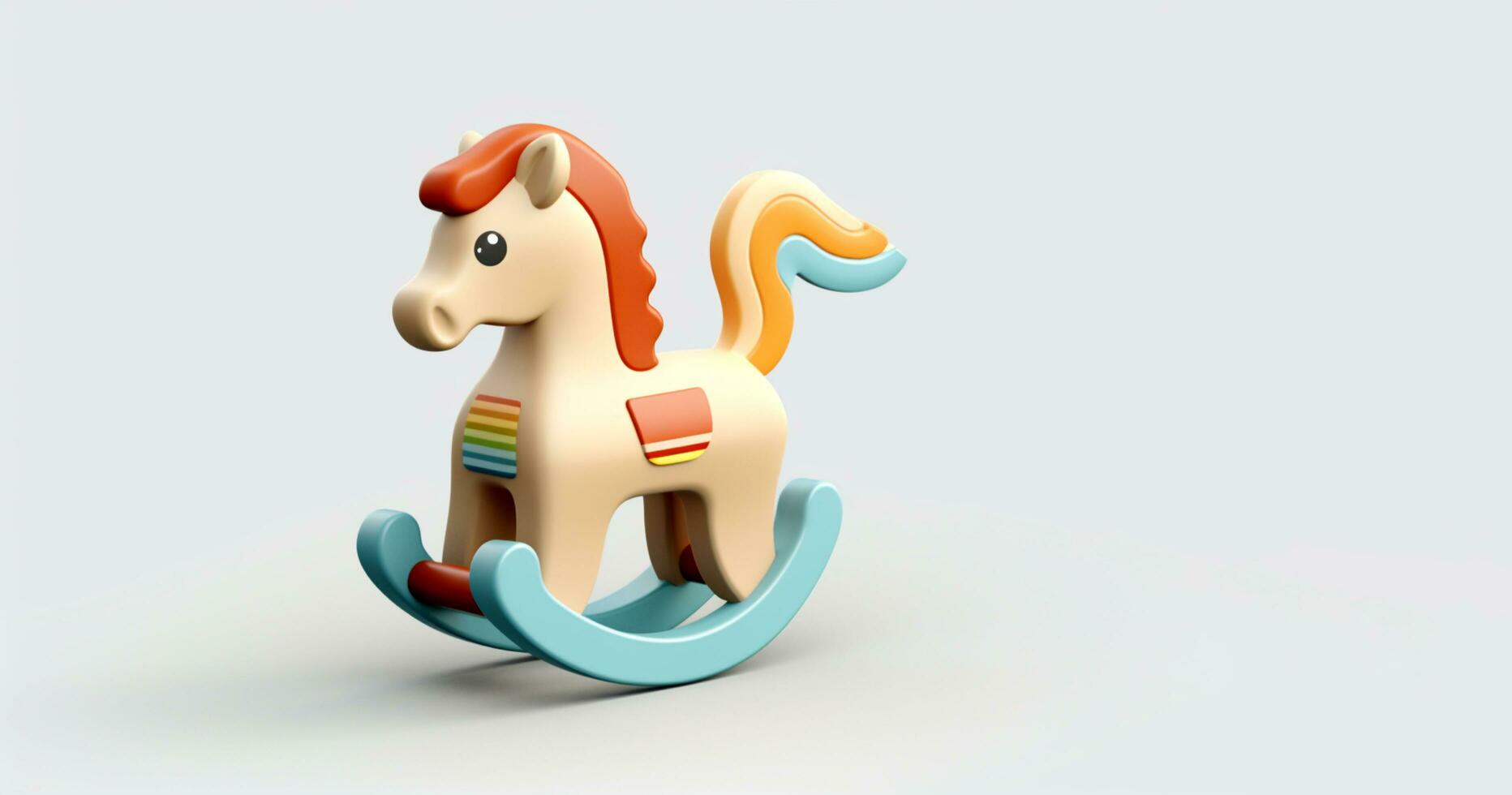 3d speelgoed- schommelen paard is getoond Aan een wit achtergrond foto
