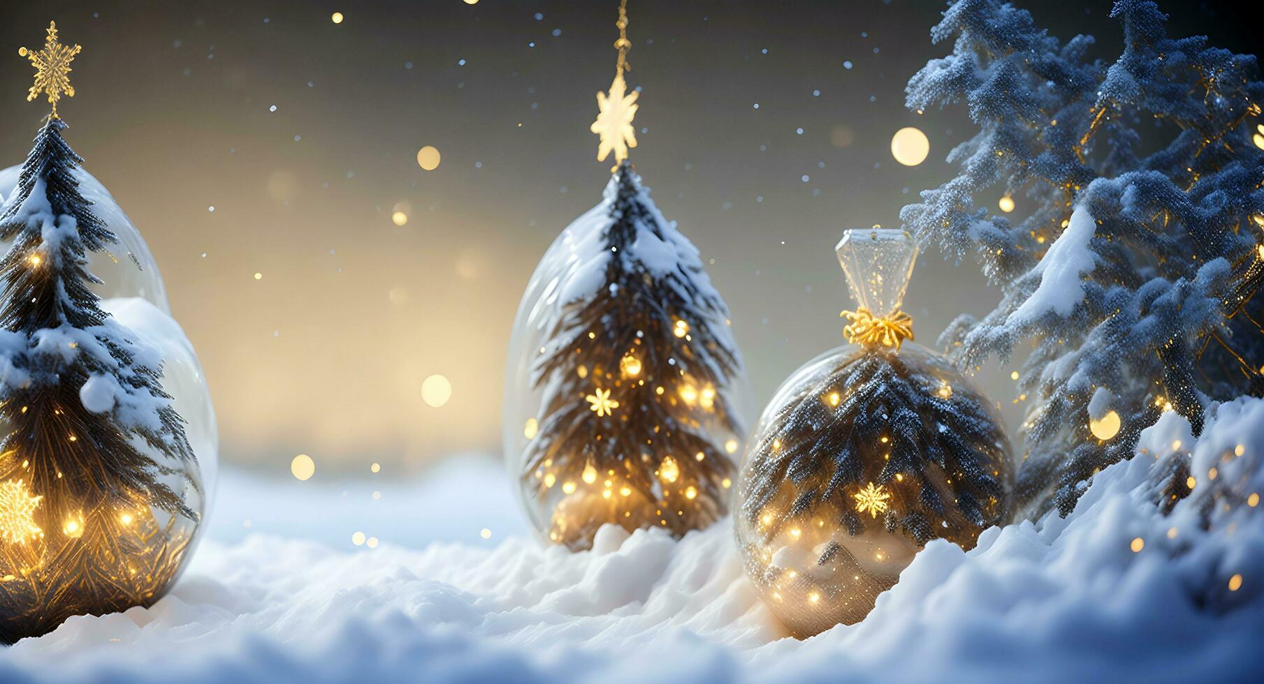 winters landschap van gouden en wit Kerstmis ornamenten. generatief ai foto