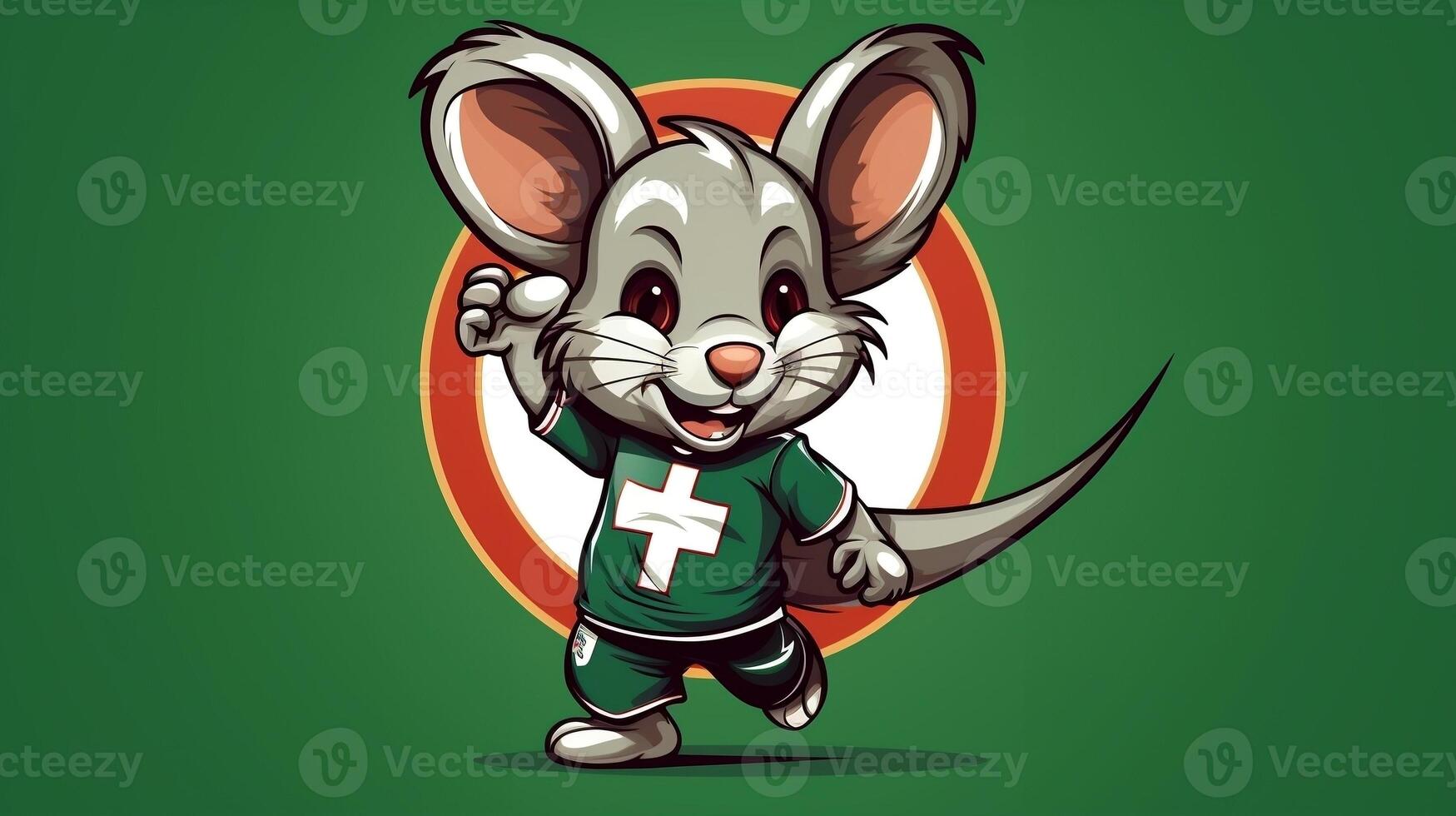 een schattig muis sport- mascotte vlak illustratie vervelend een voetbal uniform en spelen voetbal generatief ai foto