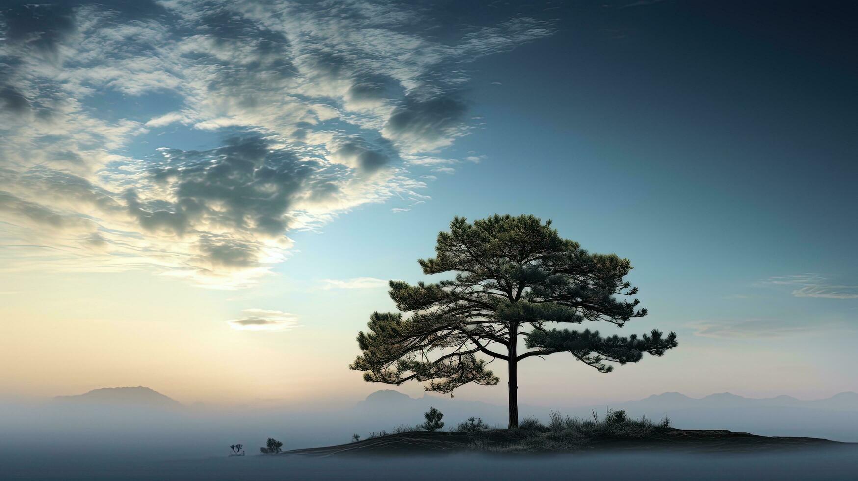 pijnboom boom schaduw tegen bewolkt lucht. silhouet concept foto