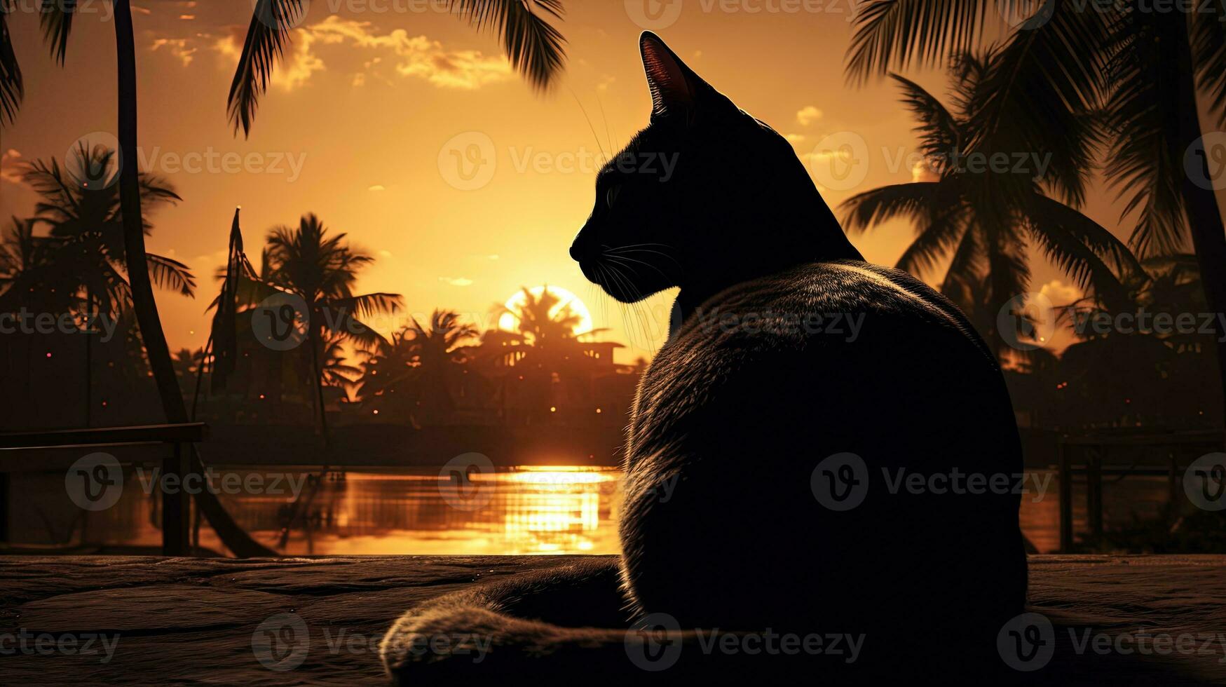 Egyptische kat silhouet tegen tropisch instelling foto