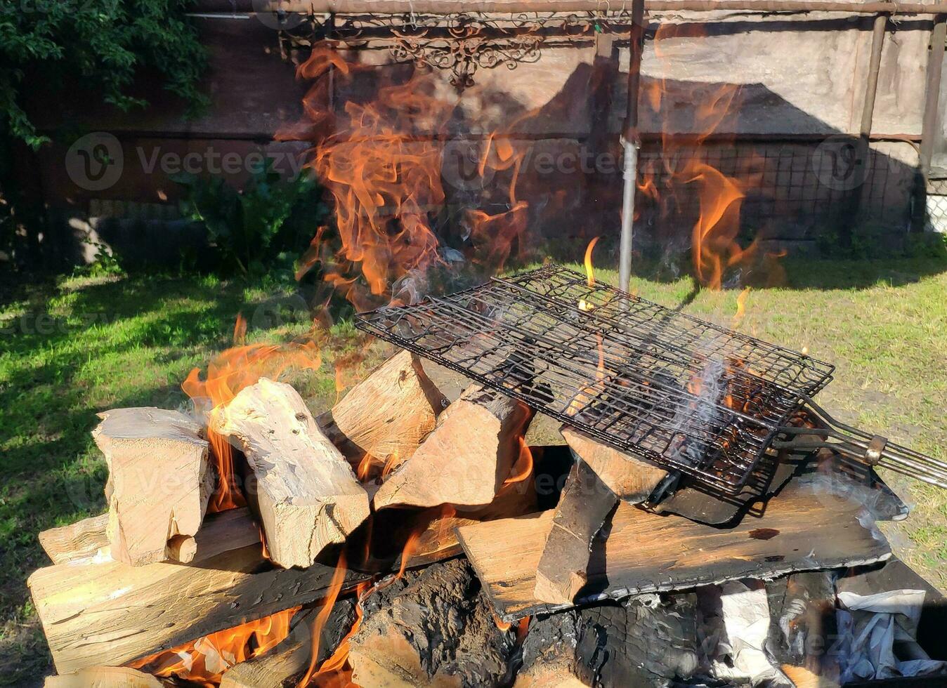 barbecue brand achtergrond, vakantie foto