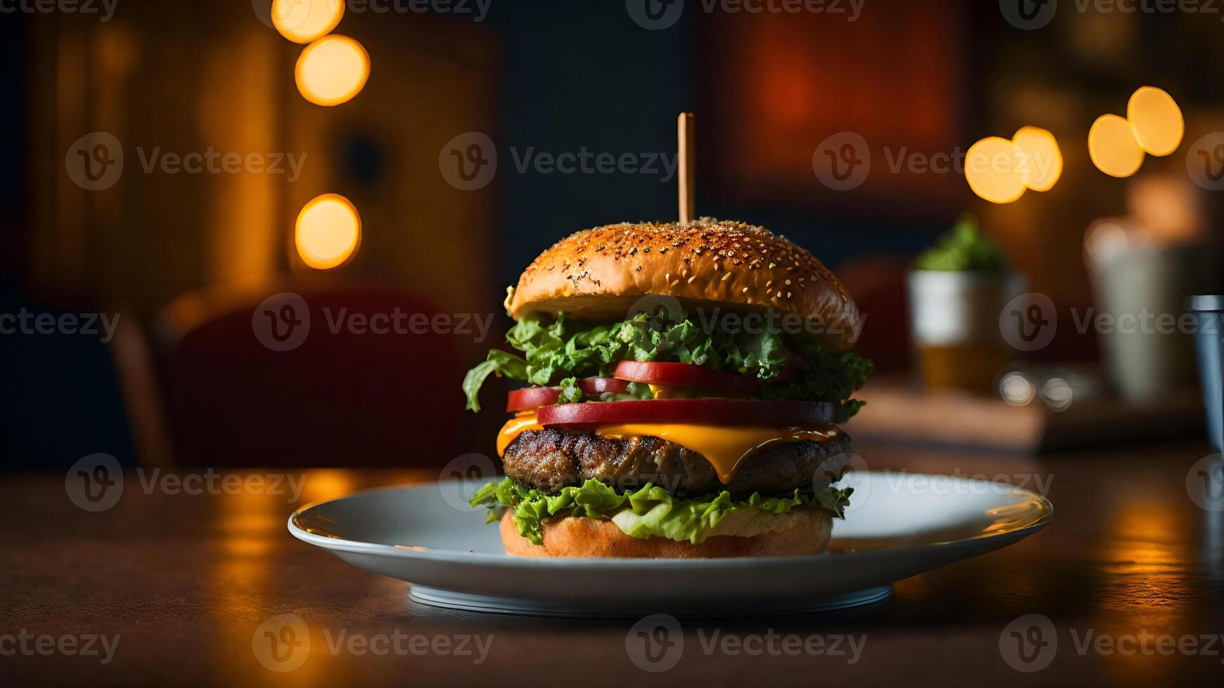 een watertanden hamburger, met een perfect gegrild pasteitje, gesmolten kaas, krokant spek, vers sla ,ai generatief foto