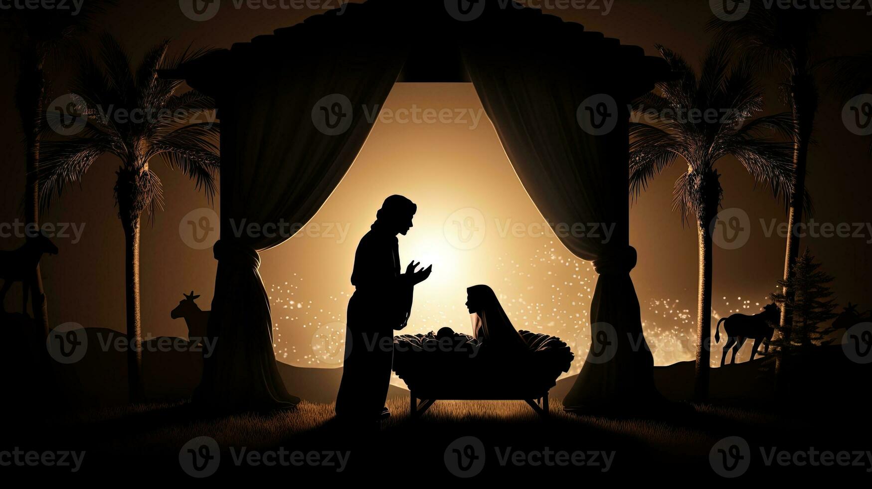 Jezus geboren silhouet in Bethlehem kribbe foto