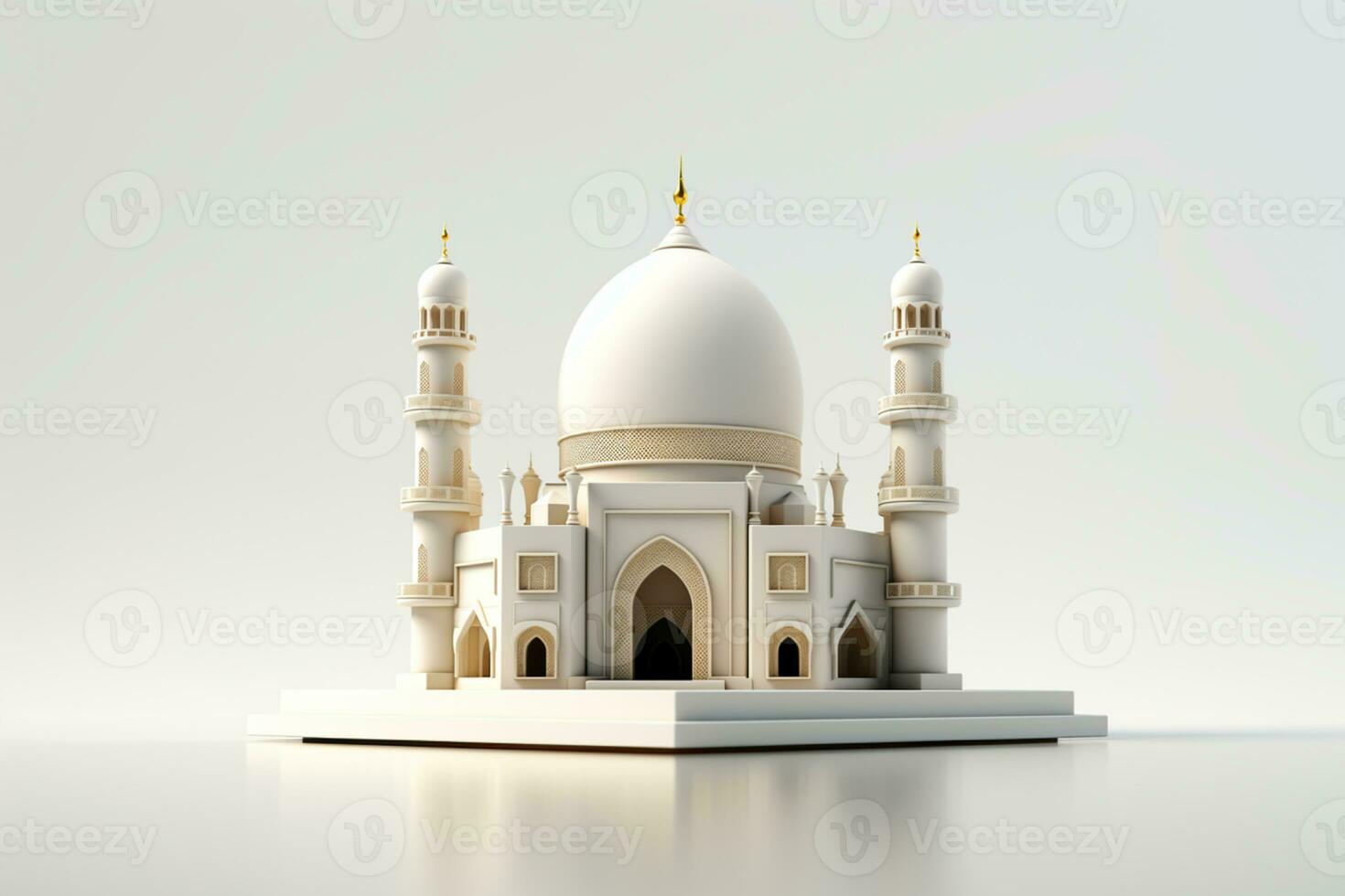 3d renderen van een wit moskee met een gouden koepel foto