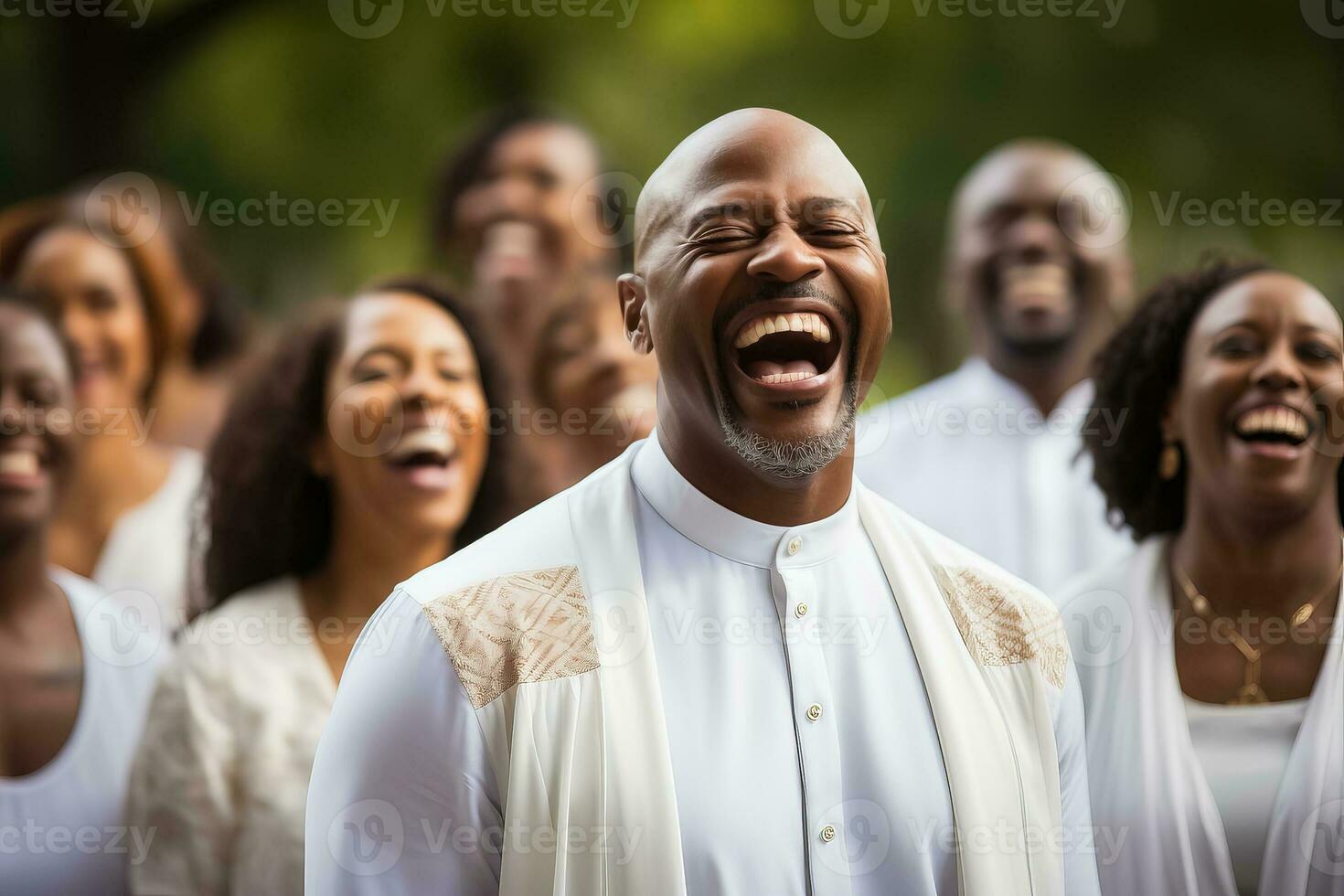 christen Evangelie zangers in een park loven heer Jezus Christus foto