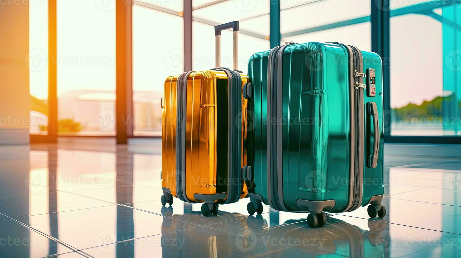 reizen concept, bagage koffers in luchthaven voor vakanties en vakantie. ai gegenereerd foto