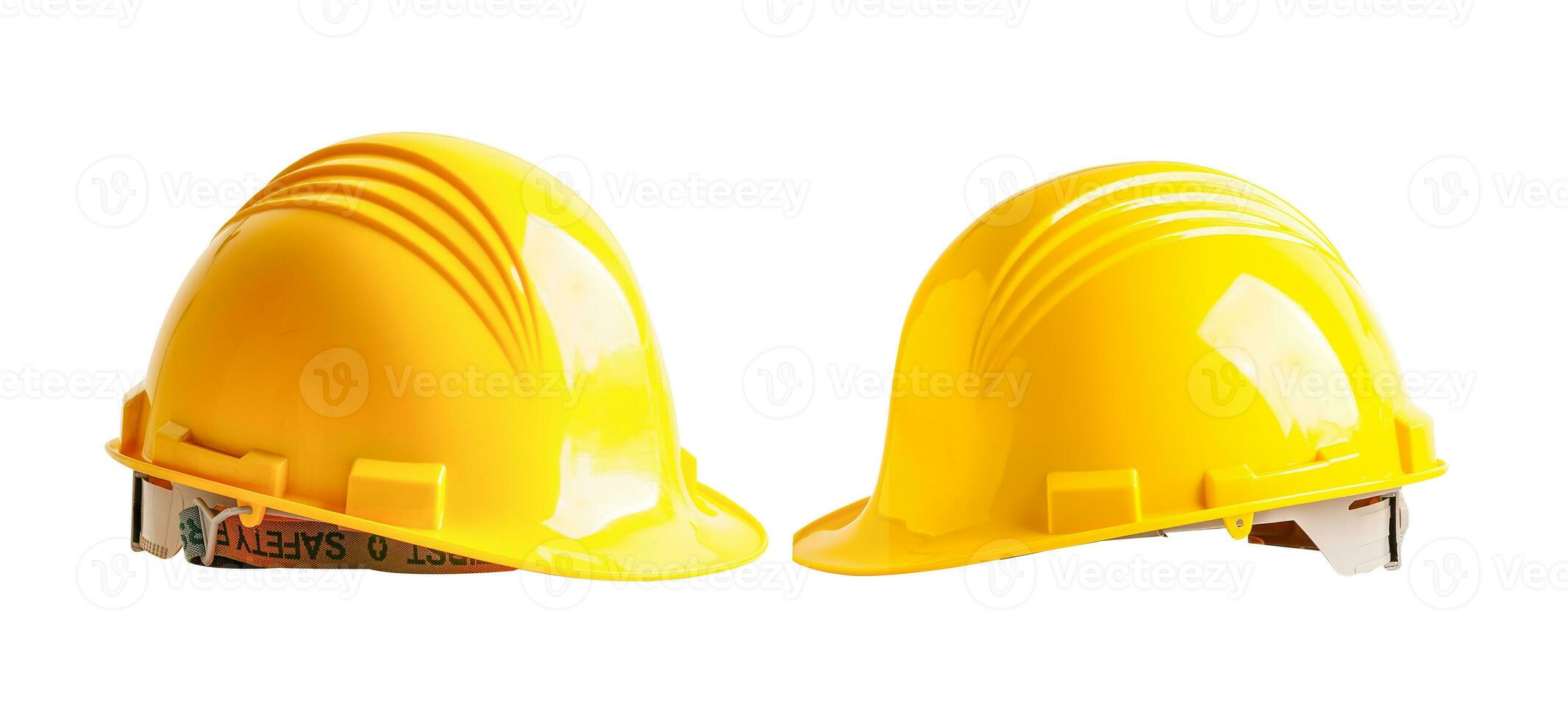 geel helm geïsoleerd Aan wit achtergrond beschermen naar veiligheid voor ingenieur in bouw plaats. foto