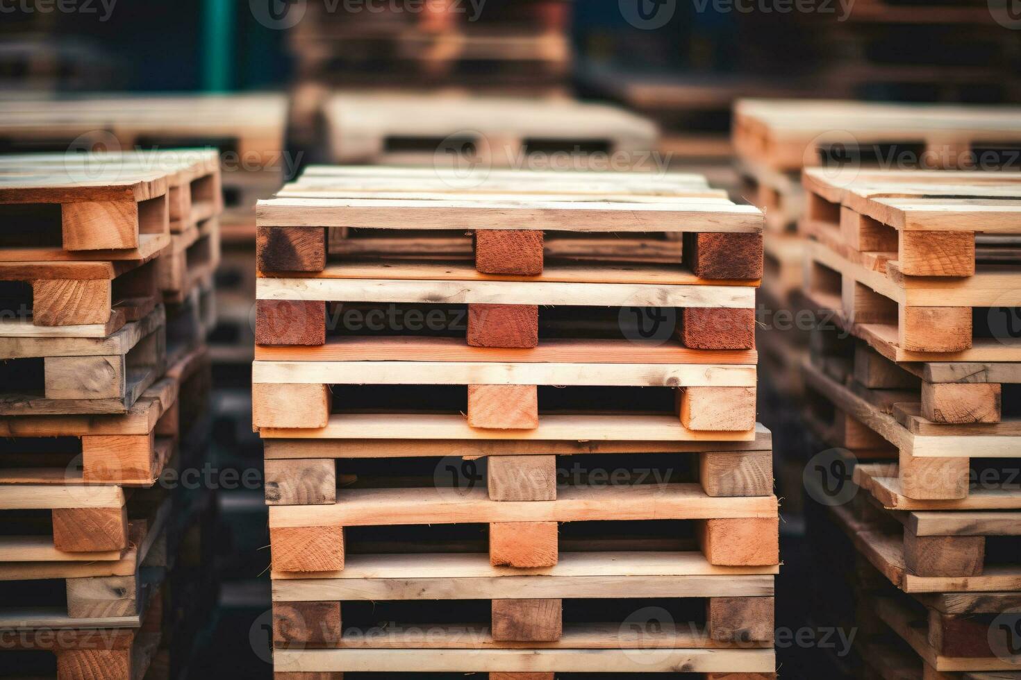 stack van houten pallet. industrieel hout pallet Bij fabriek magazijn. lading en Verzenden. duurzaamheid van levering kettingen. milieuvriendelijk en duurzame eigendommen. hernieuwbaar hout pallet. generatief ai. foto