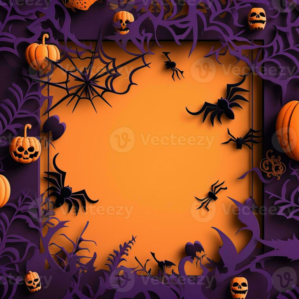 papier besnoeiing holloween grens knuppel geest spin pompoen kader, halloween papercut hoog kwaliteit ai gegenereerd beeld foto