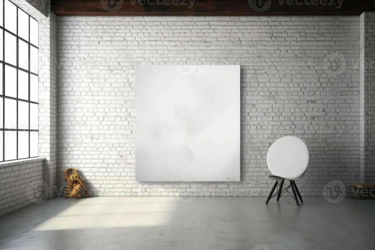 blanco canvas met steen muur in blanco wit kamer. generatief ai foto