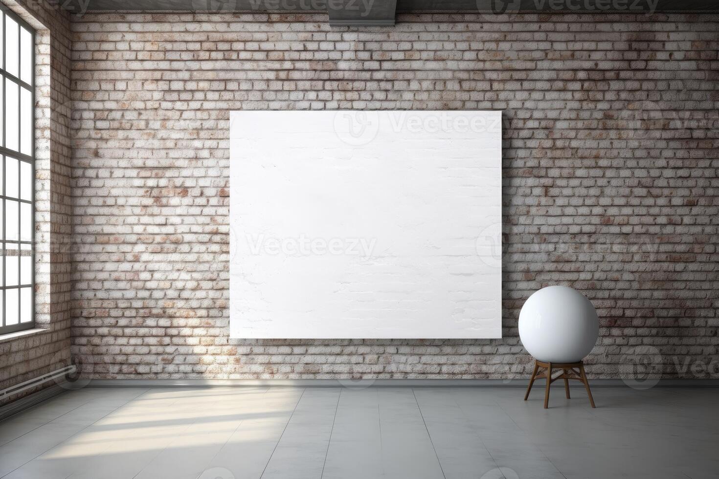 blanco canvas met steen muur in blanco wit kamer. generatief ai foto