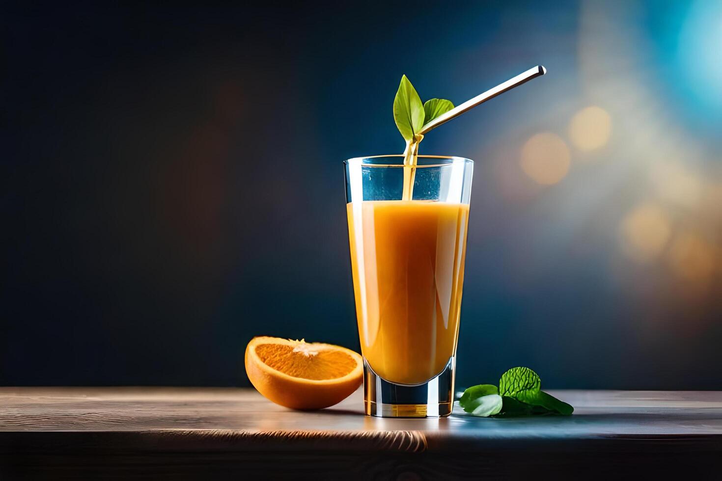 vers oranje sap in de glas Aan donker achtergrond ai gegenereerd foto