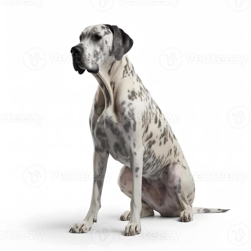 ai generatief Super goed dane ras hond geïsoleerd Aan een helder wit achtergrond foto