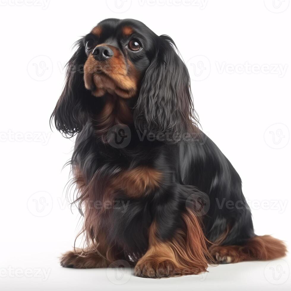 ai generatief Engels speelgoed- spaniel ras hond geïsoleerd Aan een Doorzichtig wit achtergrond foto