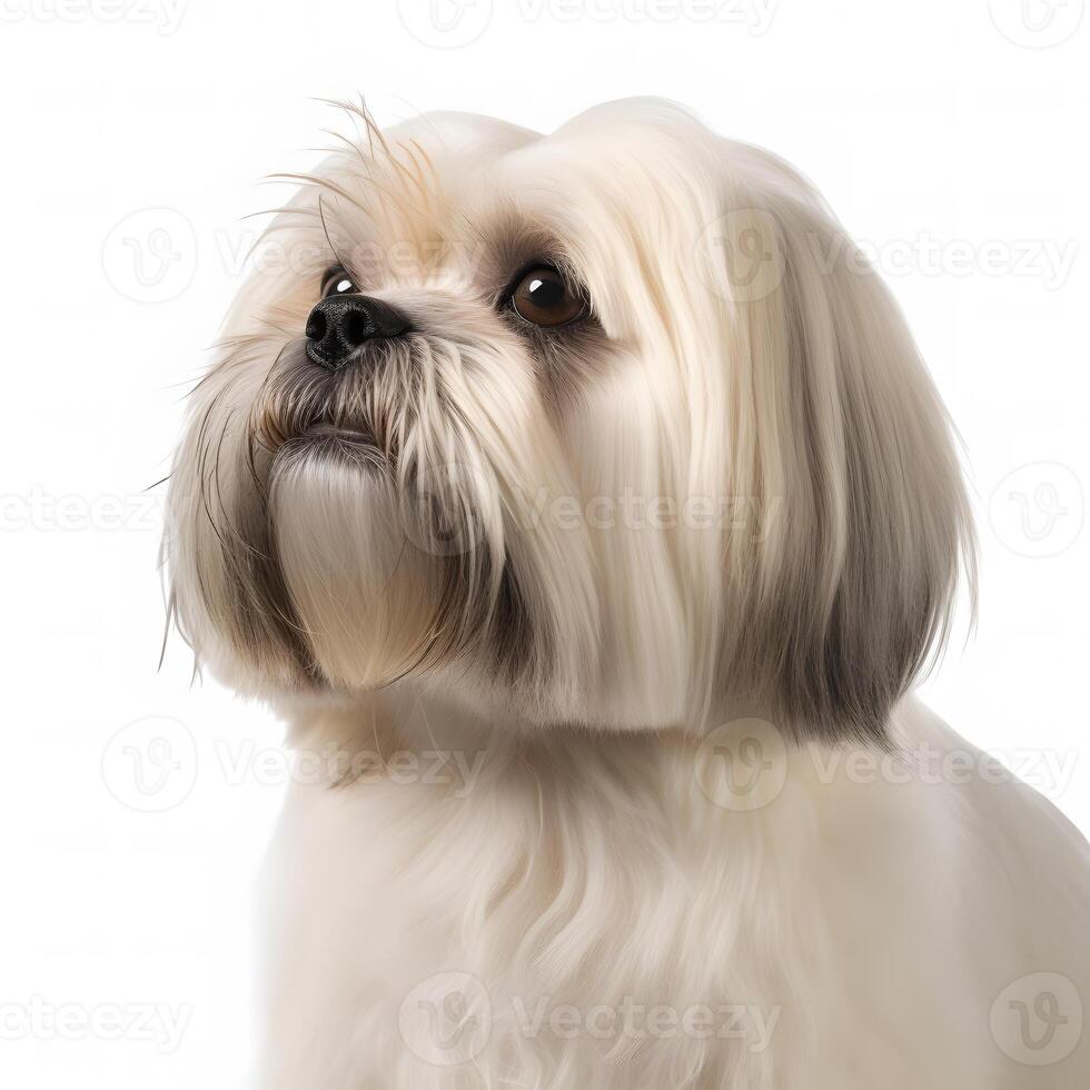 ai generatief lhasa apso ras hond geïsoleerd Aan een helder wit achtergrond foto