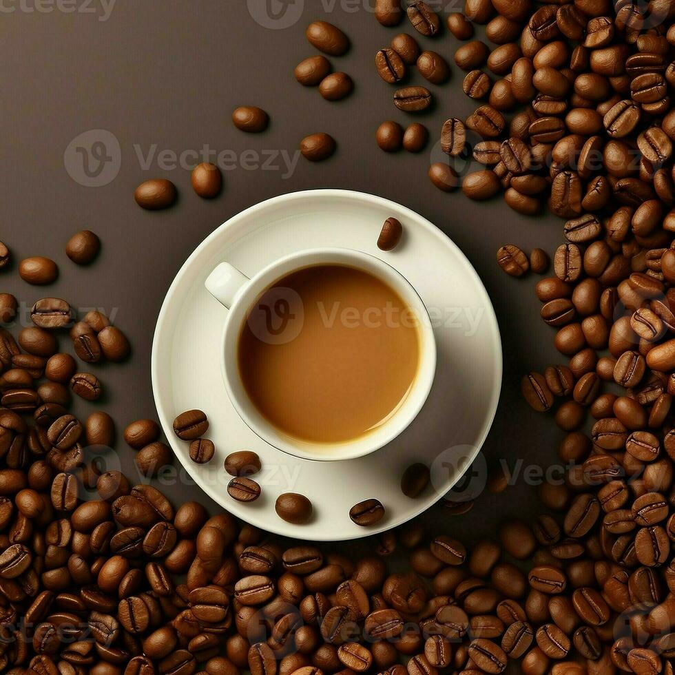 wit koffie kop met koffie bonen van naar visie foto