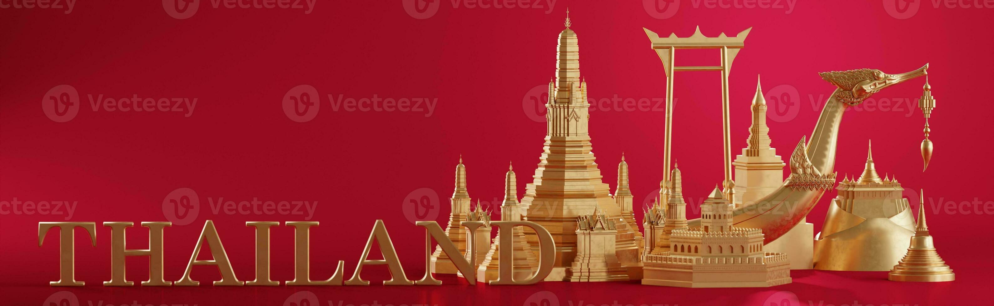 3d renderen illustratie achtergrond de iconisch van Thailand reizen concept de meest mooi plaatsen naar bezoek in Thailand in 3d illustratie, Thais architectuur en traditie erfenis. foto