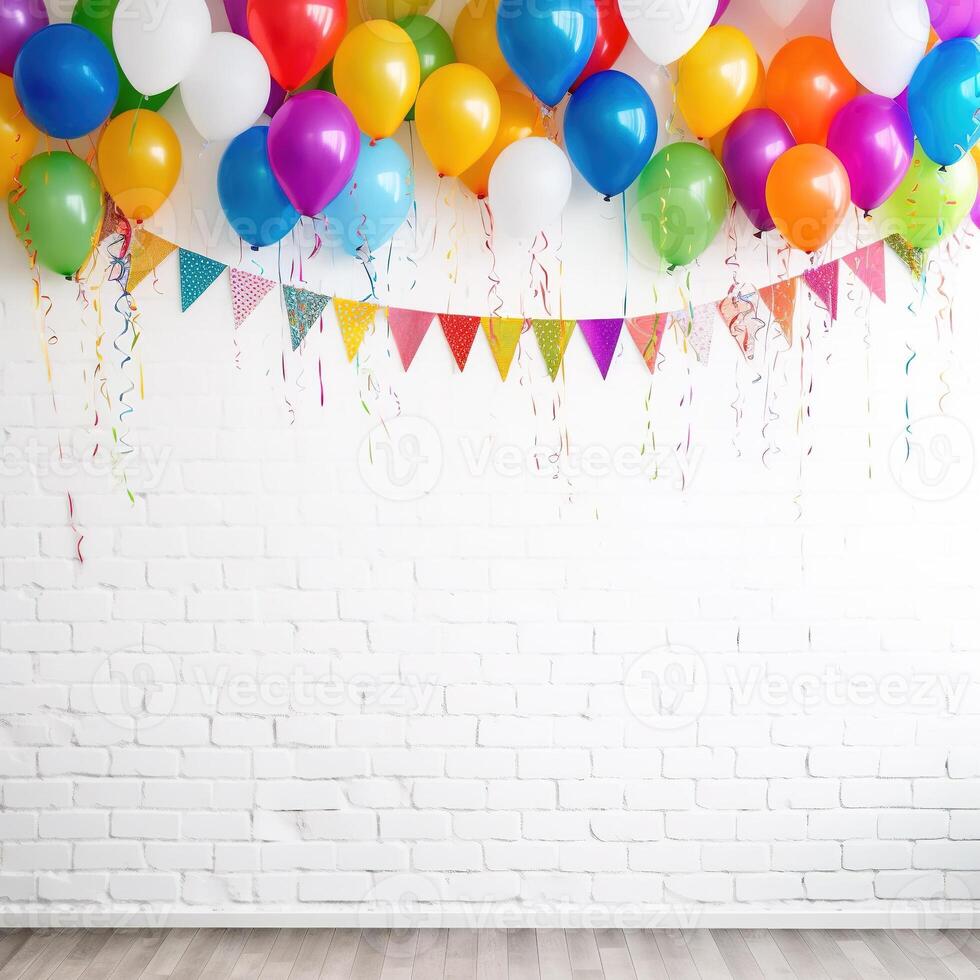 kleurrijk ballonnen en confetti. kleurrijk partij ballonnen met confetti. ai gegenereerd foto