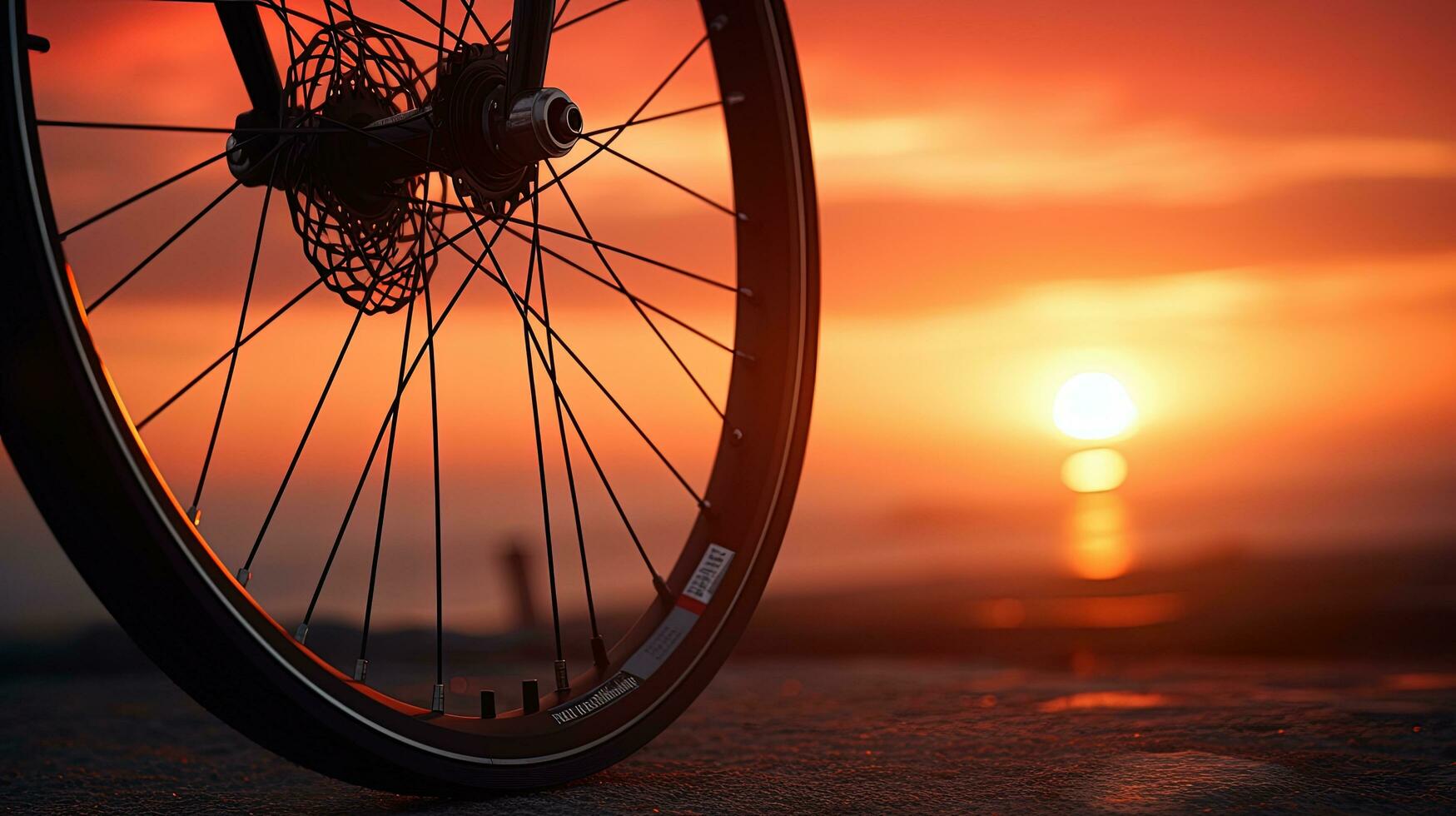 zonsondergang achtergrond met fiets wiel. silhouet concept foto