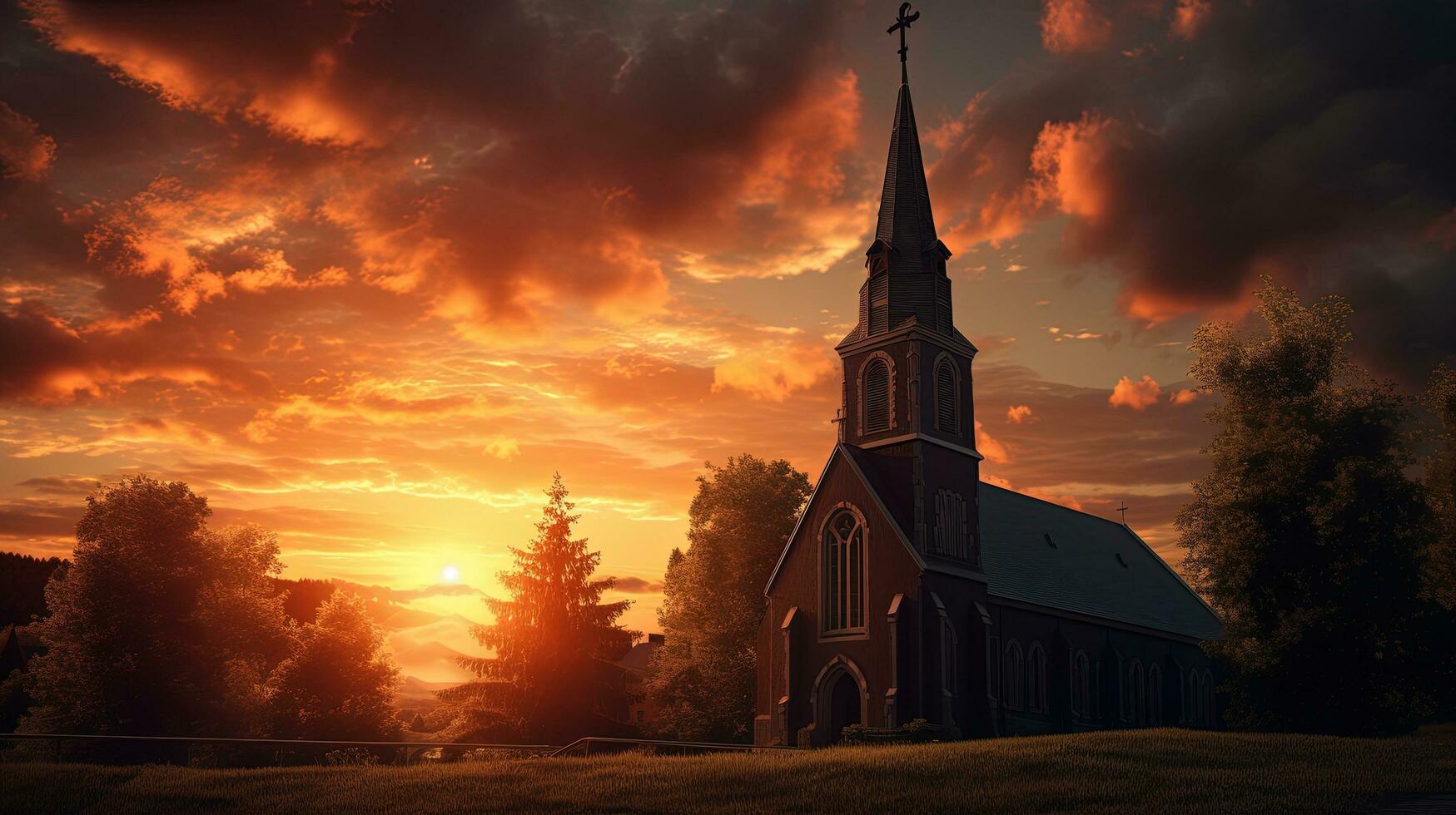 kerk silhouet Bij zonsondergang foto