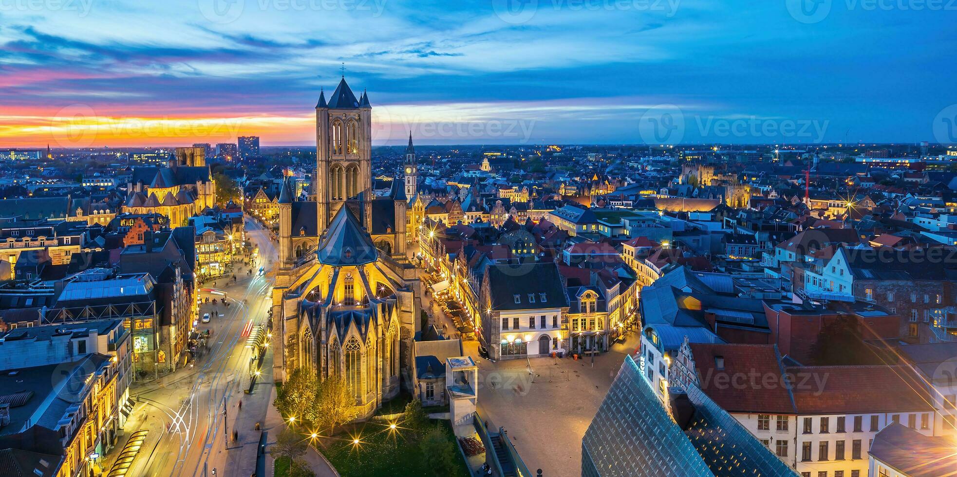 historisch stad van downtown gent, stadsgezicht van belgie foto