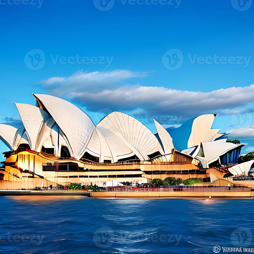 Sydney opera huis met zee en blauw lucht ai blauw genereren lucht foto