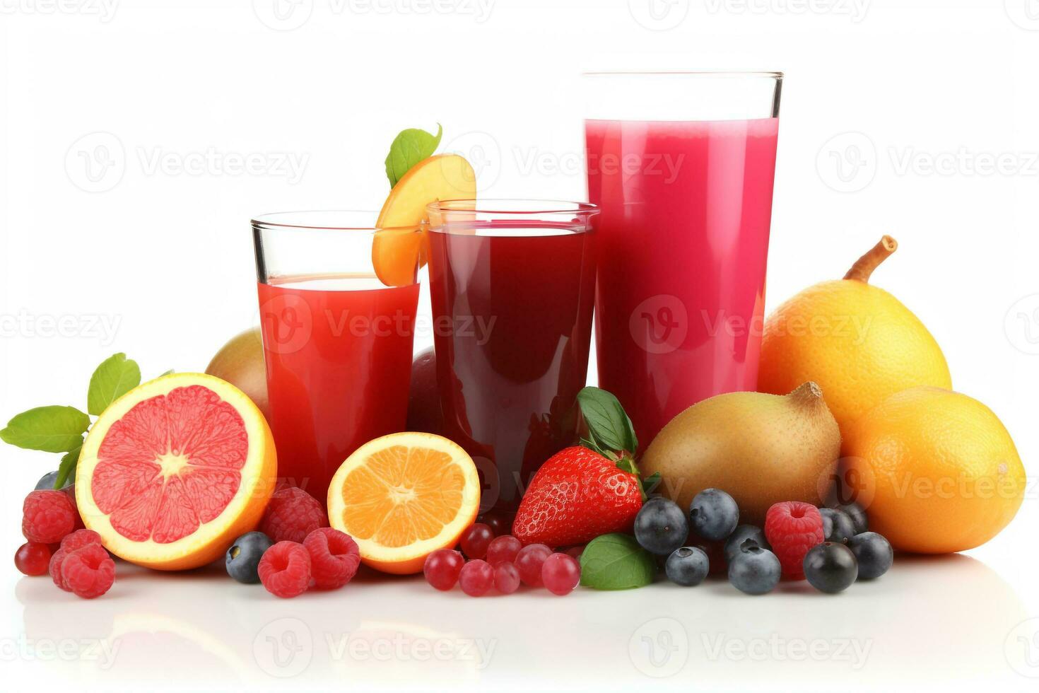 illustratie van verschillend fruit sappen en smoothies foto