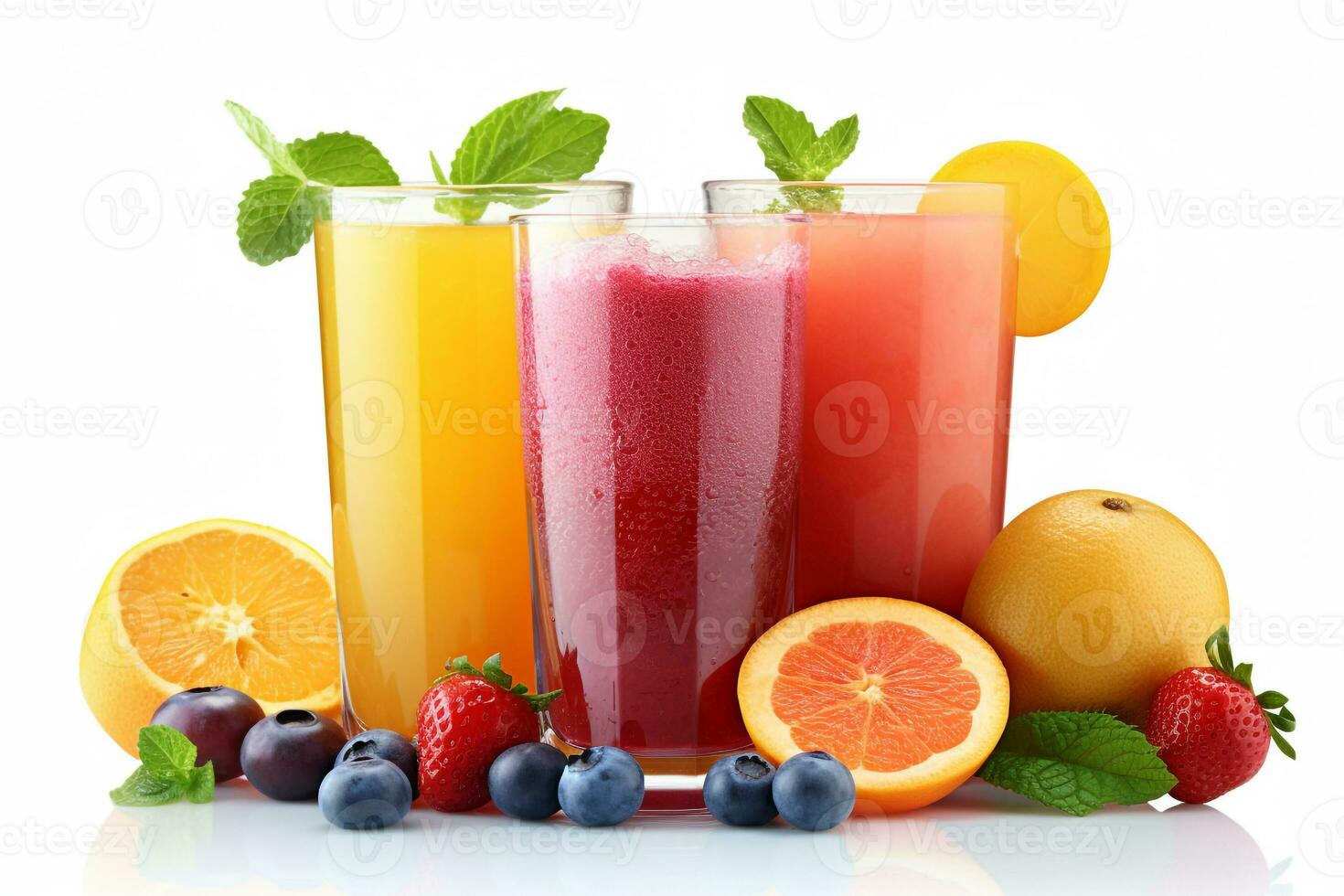 illustratie van verschillend fruit sappen en smoothies foto