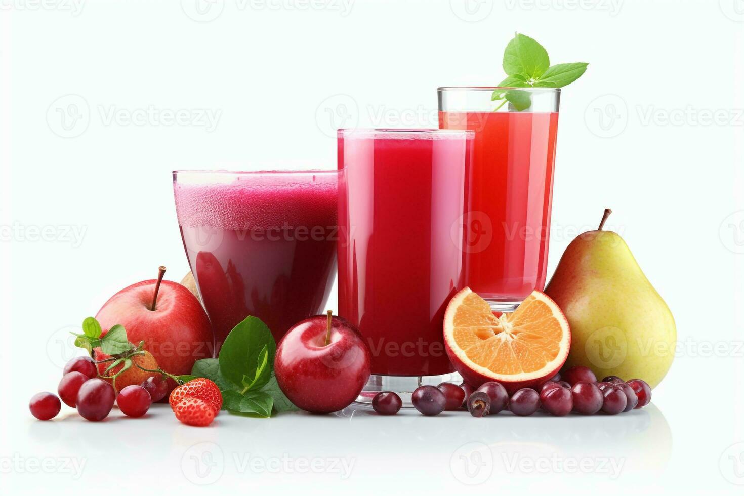 illustratie van verschillend fruit sappen en smoothies foto